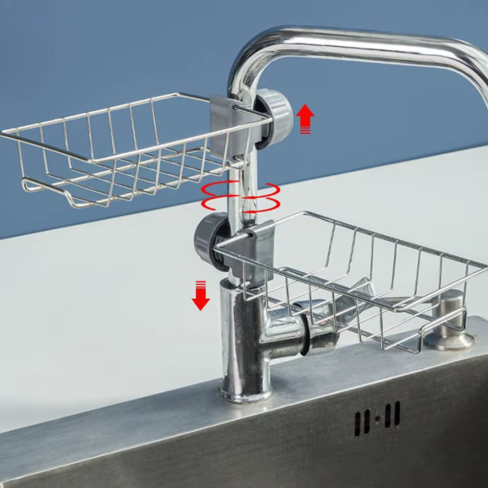 Hanging Faucet Rack Adjustable Height Flexible and Rotatable Kitchen Sink Drain Holder Suitable for Soap Sponges Brushes