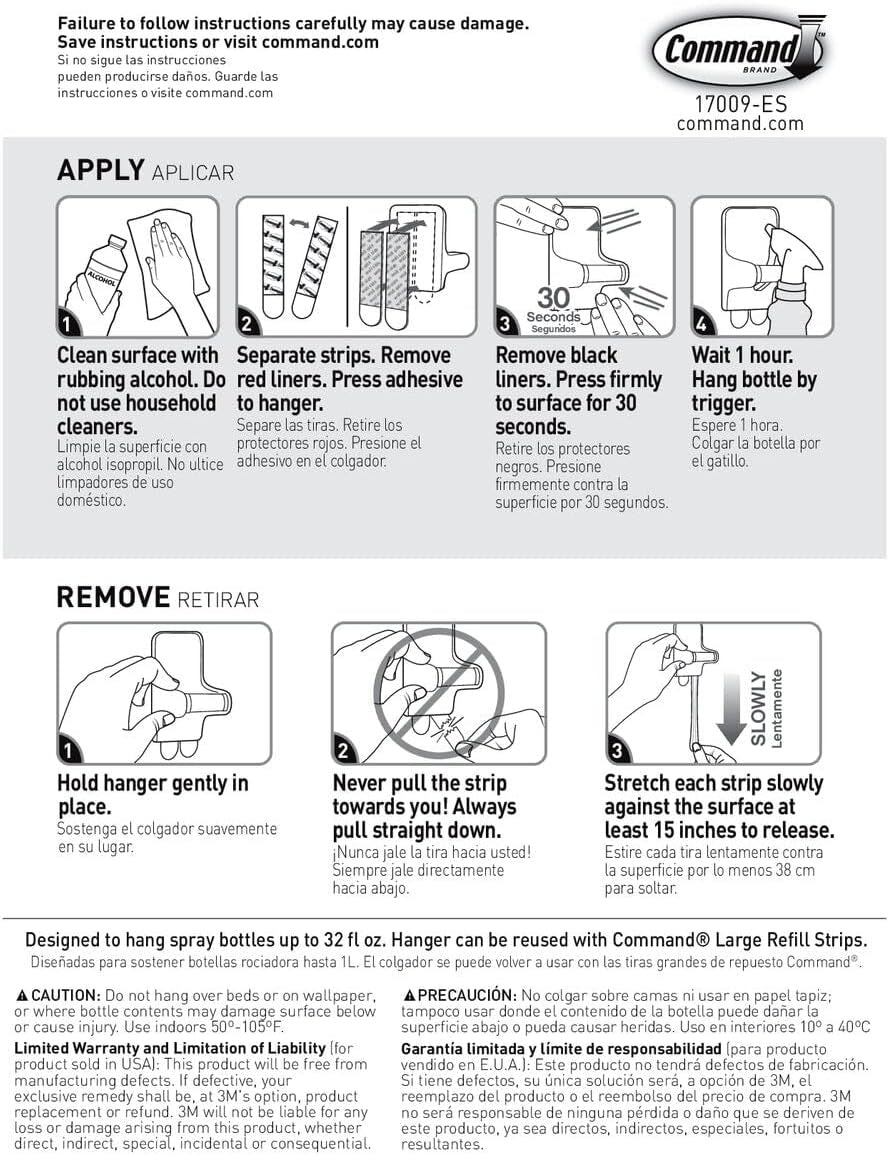 Spray Bottle Hangers, 2 Pack, White, Holds up to 32 Fl Oz, 2-Hangers, 4-Strips, Organize Damage-Free