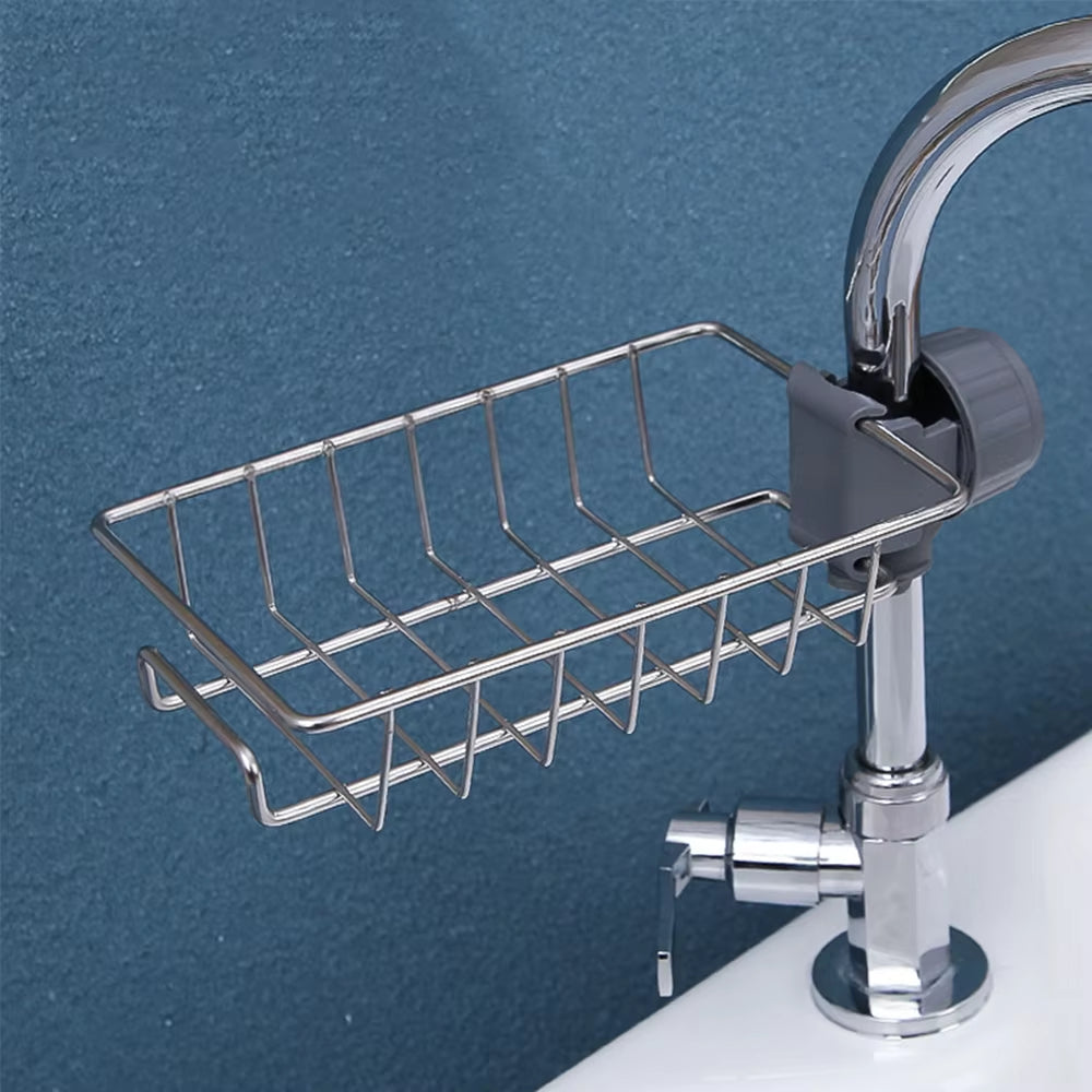 Hanging Faucet Rack Adjustable Height Flexible and Rotatable Kitchen Sink Drain Holder Suitable for Soap Sponges Brushes