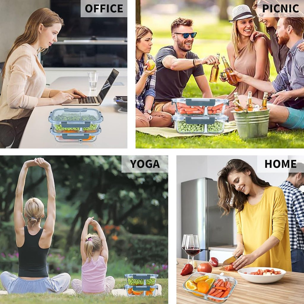 10 Packs Glass Meal Prep Containers 2 Compartments,Glass Food Storage Containers with Lids,Airtight Glass Lunch Bento Boxes,Bpa Free,Oven,Freezer and Dishwasher Safe…