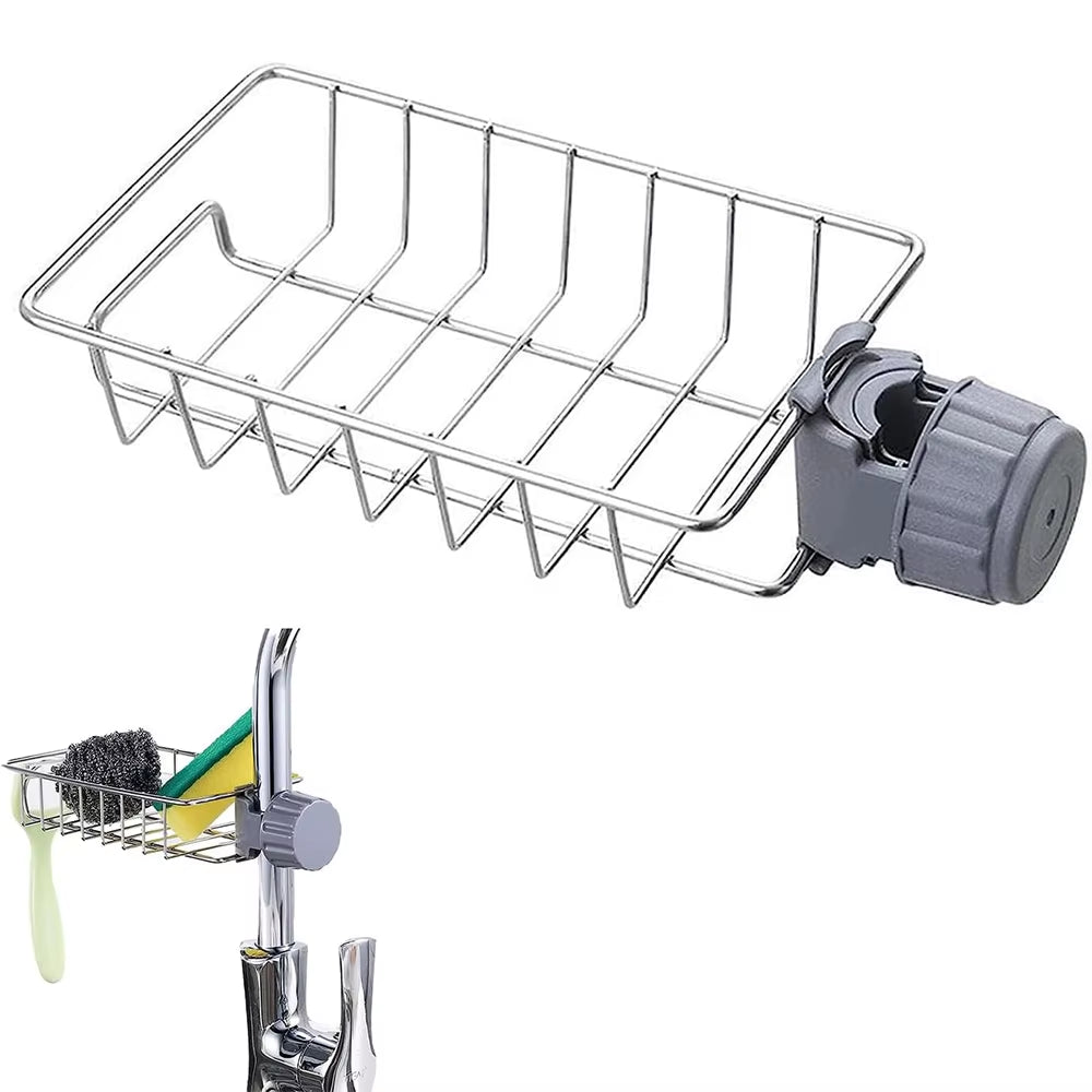 Hanging Faucet Rack Adjustable Height Flexible and Rotatable Kitchen Sink Drain Holder Suitable for Soap Sponges Brushes