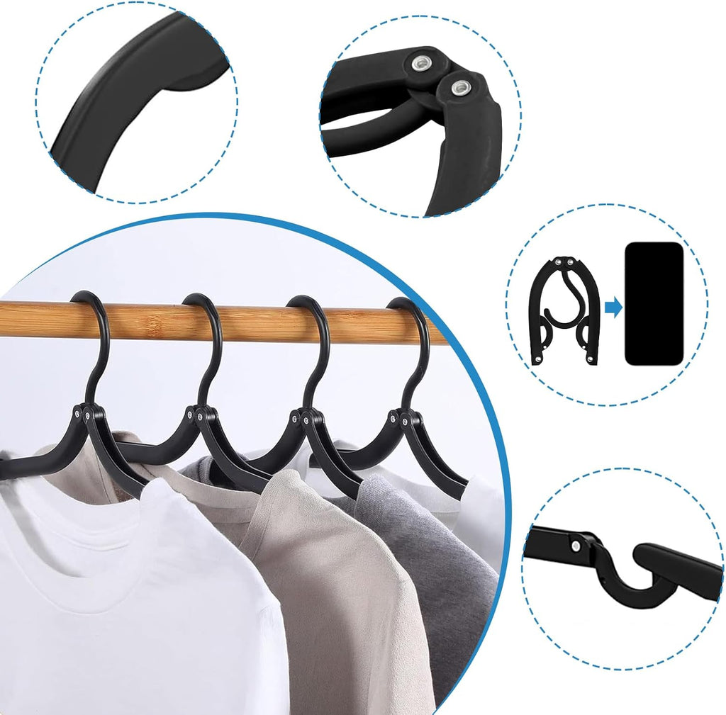12 PCS Travel Hangers Cruise Ship Essentials Portable Folding Clothes Hangers Travel Accessories Foldable Clothes Drying Rack (Black)