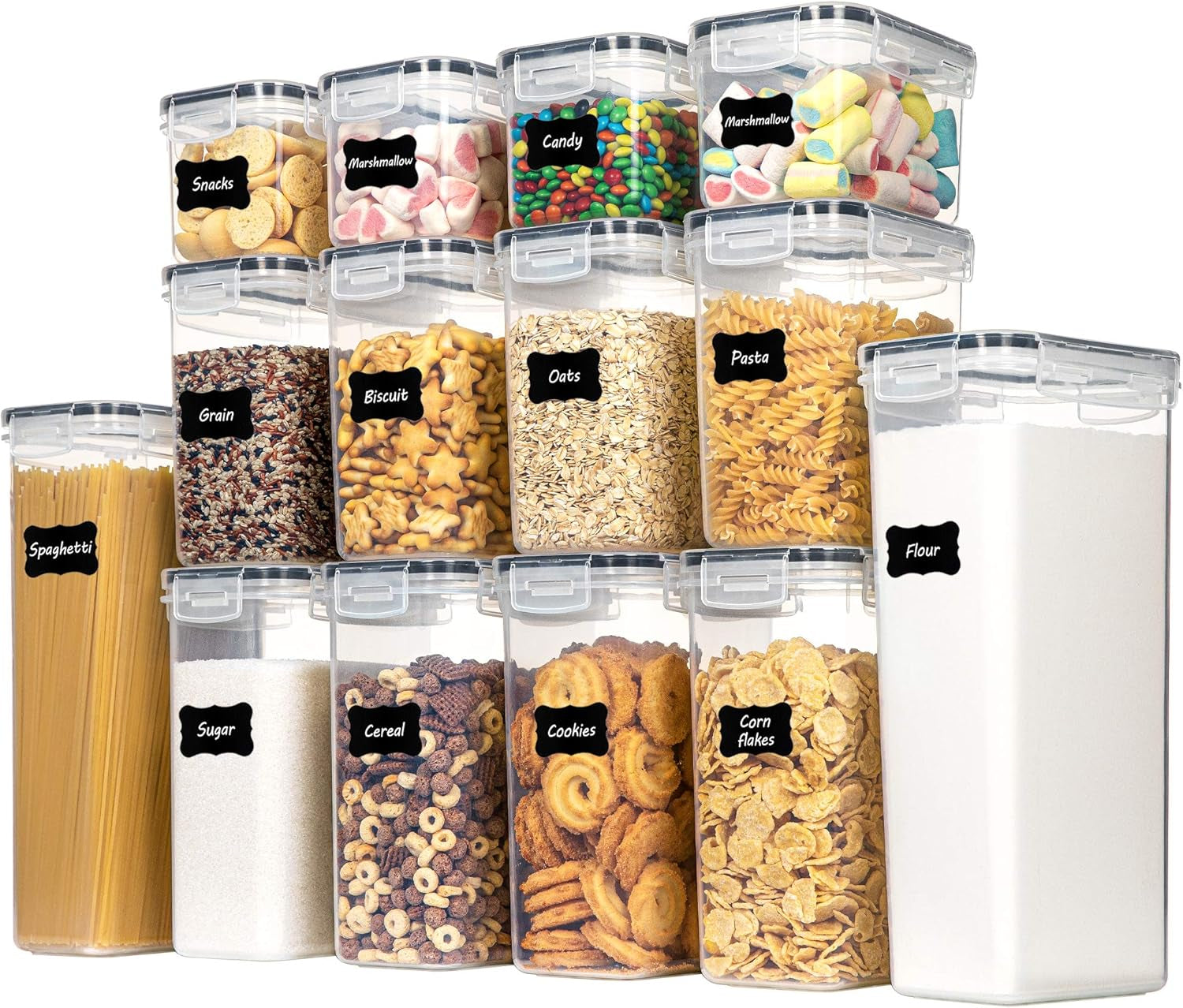 Airtight Food Storage Containers Set, 14 PCS Kitchen Storage Containers with Lids for Flour, Sugar and Cereal, Plastic Dry Food Canisters for Pantry Organization and Storage