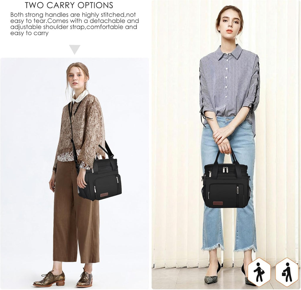 Lunch Bag for Women Men Double Deck Lunch Box - Leakproof Insulated Soft Large Lunch Cooler Bag,  (Black,15L)