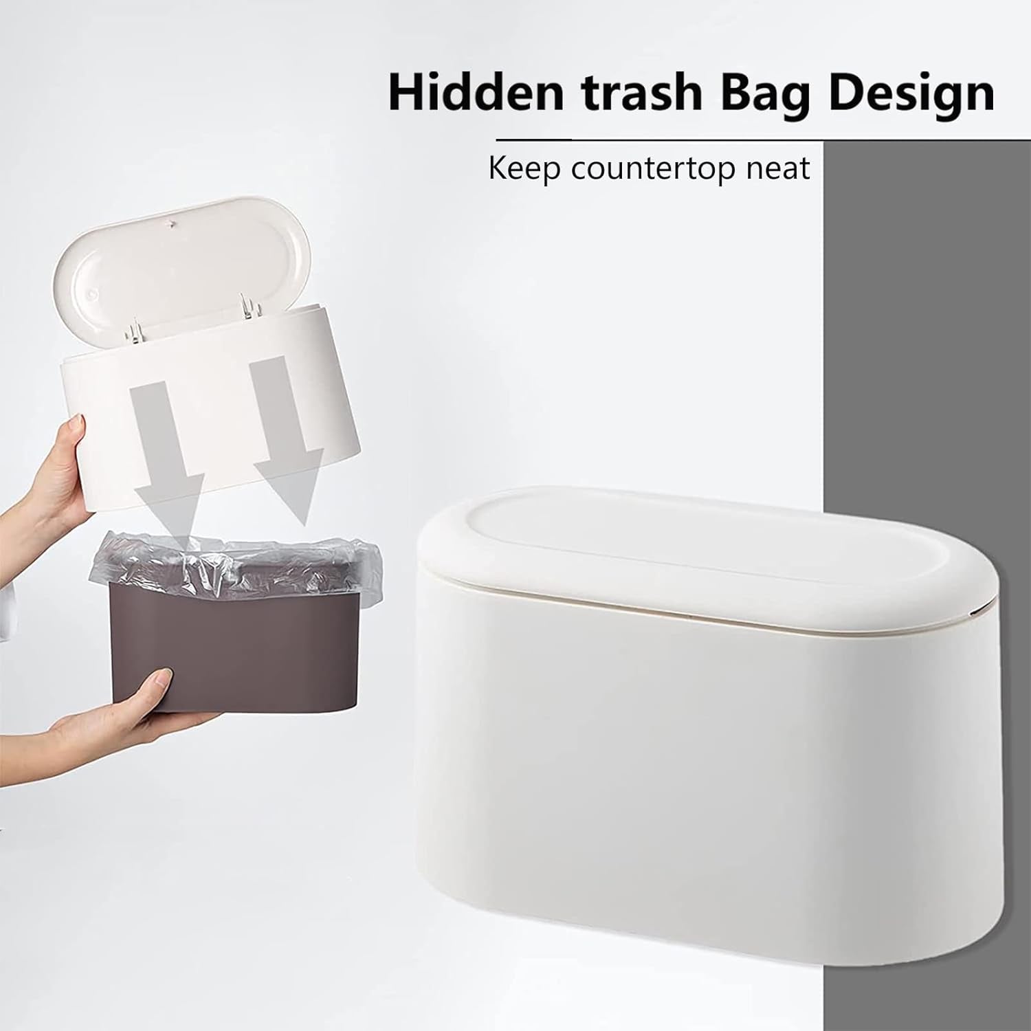 Mini Trash Can with Lid,Small Desk Trash Can,Countertop Mini Garbage Cans,Tiny Waste Basket,White,With 3 Roll Bags