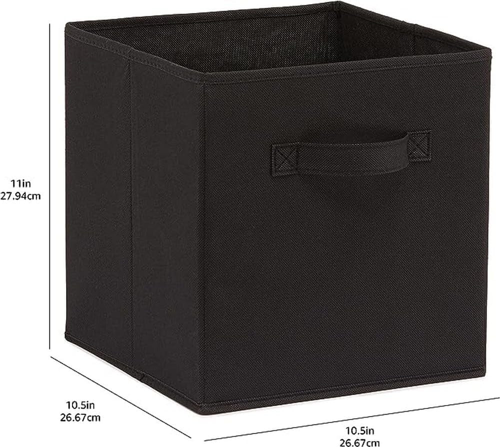 Collapsible Fabric Storage Cubes Organizer with Handles, 10.5"X10.5"X11", Black - Pack of 6