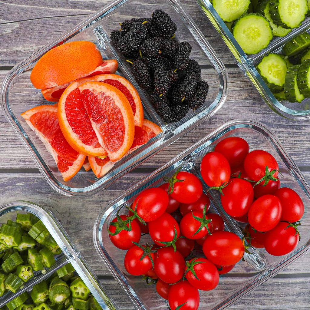10 Packs Glass Meal Prep Containers 2 Compartments,Glass Food Storage Containers with Lids,Airtight Glass Lunch Bento Boxes,Bpa Free,Oven,Freezer and Dishwasher Safe…