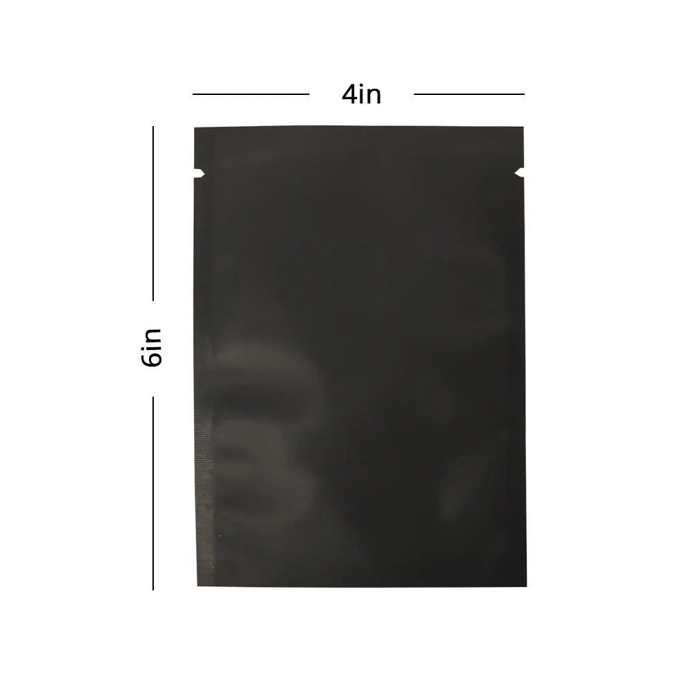 Sachets de rangement anti-odeurs multi-tailles, noir mat, à ouverture facile, scellables sous vide, en aluminium ou en mylar.