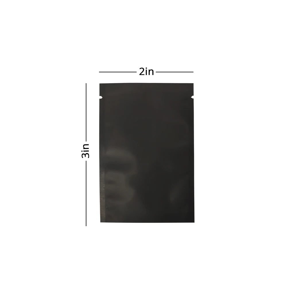 Sachets de rangement anti-odeurs multi-tailles, noir mat, à ouverture facile, scellables sous vide, en aluminium ou en mylar.