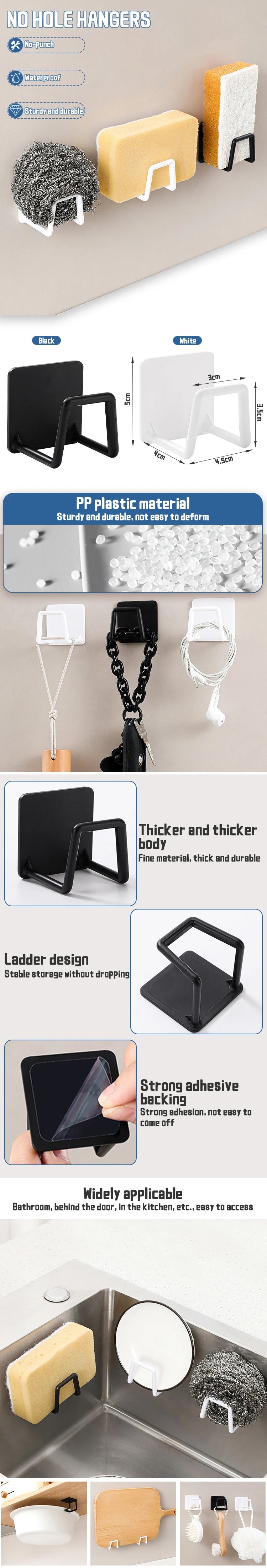 Porte-éponges pour évier de cuisine, égouttoir auto-adhésif, crochets de rangement pour lavabo de salle de bain, accessoires de rangement pour cuisine et murs.