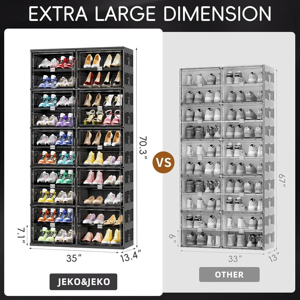 Grand meuble de rangement à chaussures à 10 niveaux pour entrée, boîte de rangement pliable avec porte magnétique (noir)