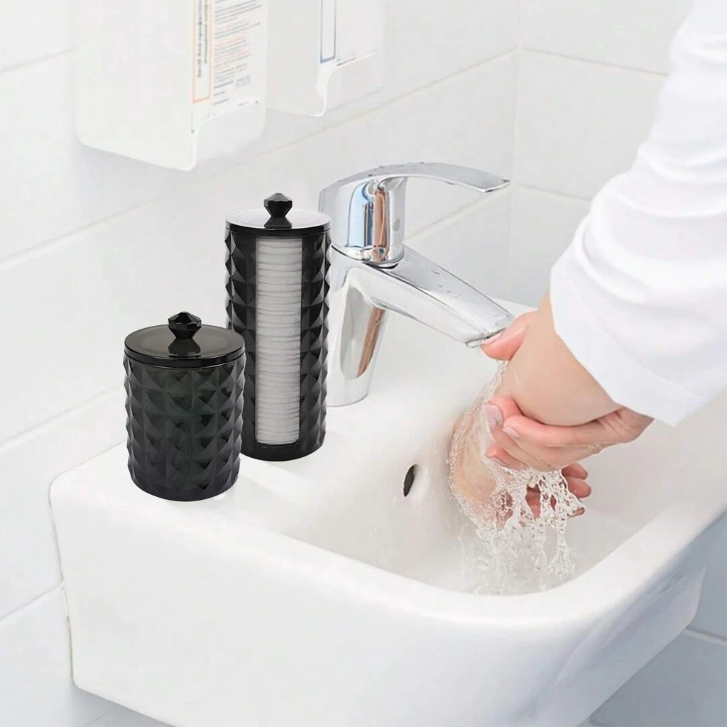 3 supports pour cotons-tiges, distributeur de salle de bain, boîte de rangement pour boules de coton, cotons-tiges, bocal de rangement transparent avec couvercle, organisation de la maison