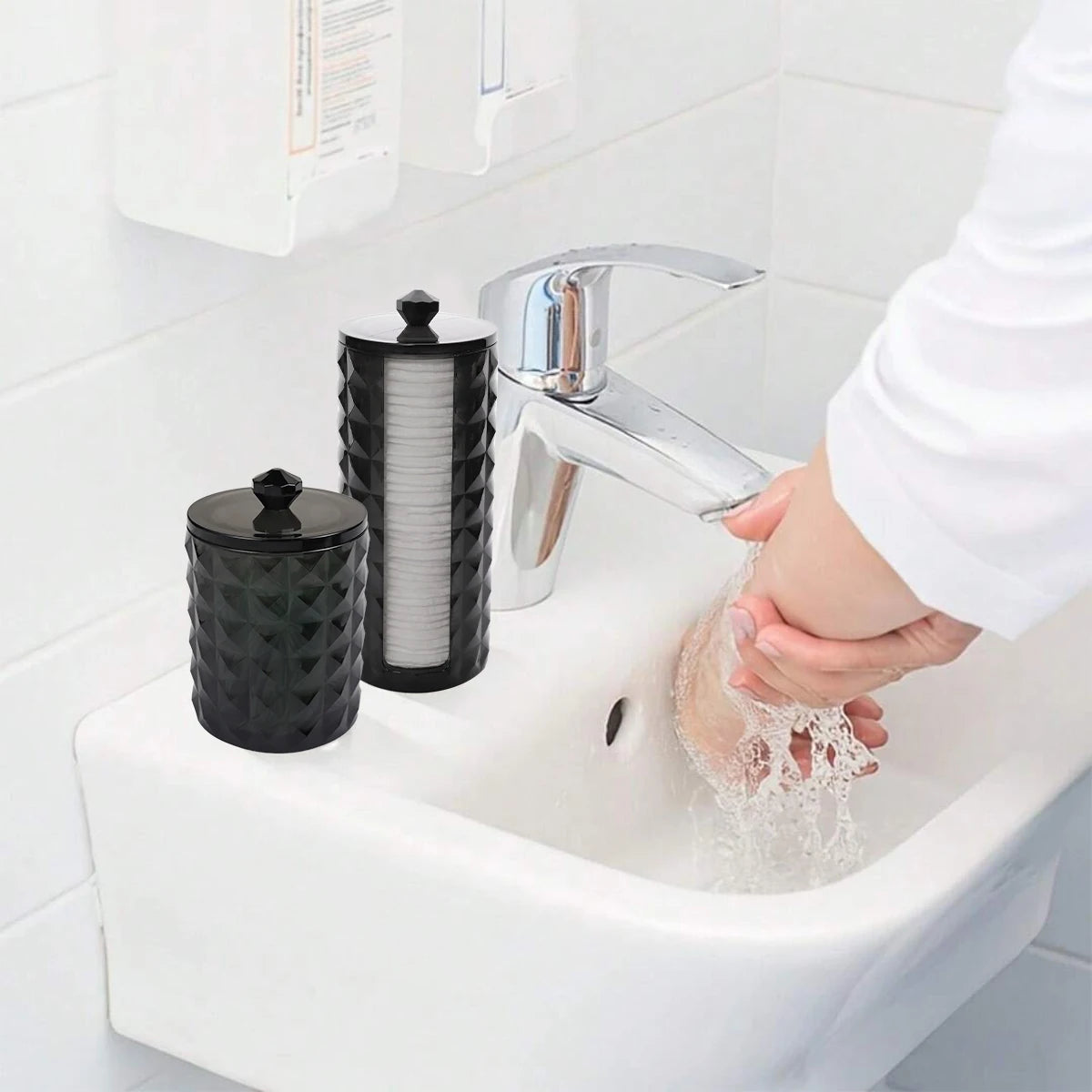 3 supports pour cotons-tiges, distributeur de salle de bain, boîte de rangement pour boules de coton, cotons-tiges, bocal de rangement transparent avec couvercle, organisation de la maison