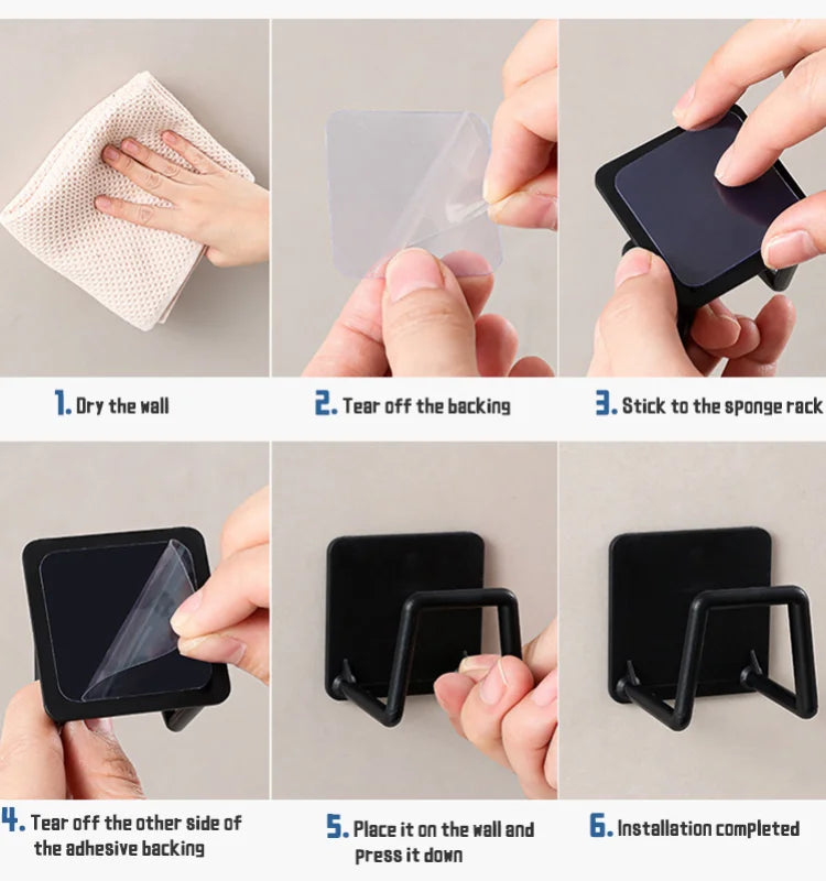 Porte-éponges pour évier de cuisine, égouttoir auto-adhésif, crochets de rangement pour lavabo de salle de bain, accessoires de rangement pour cuisine et murs.