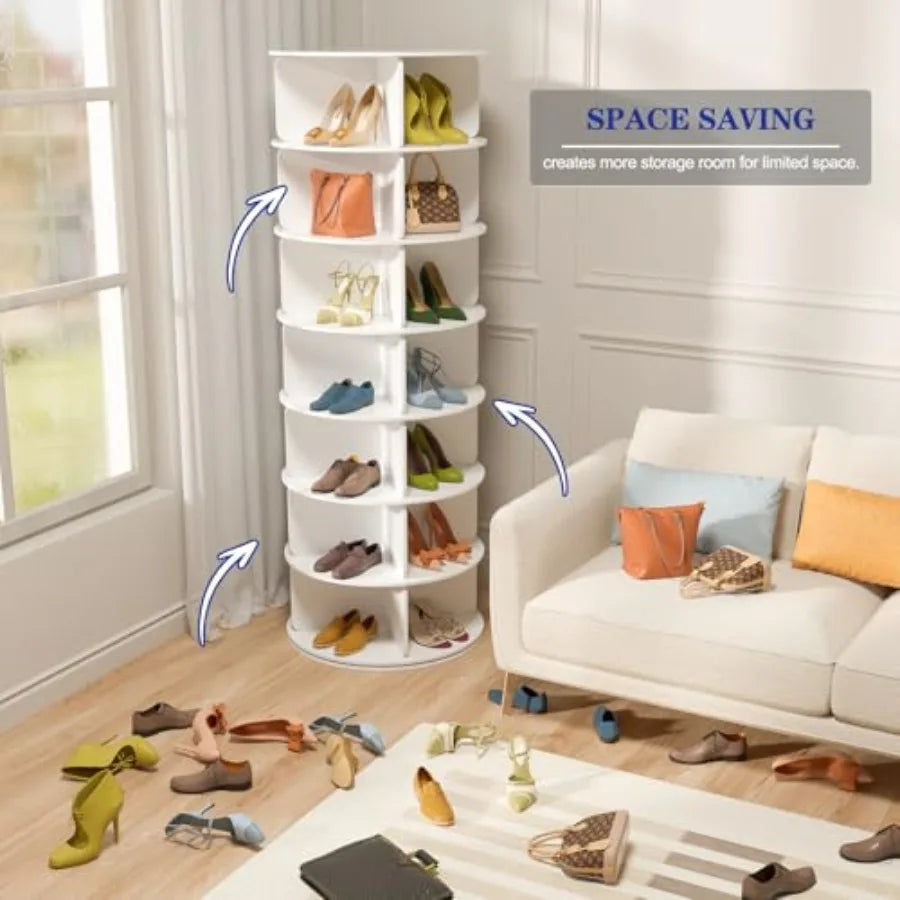 Tour à chaussures rotative à 7 niveaux, autoportante, organisateur de chaussures à 360°, plateau tournant, présentoir à sacs, rangement carrousel rond, Neat and El