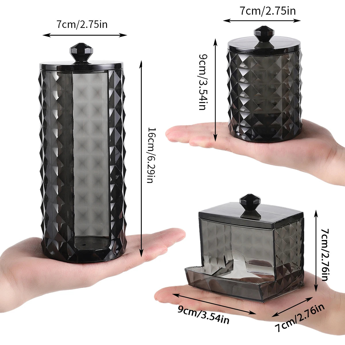 3 supports pour cotons-tiges, distributeur de salle de bain, boîte de rangement pour boules de coton, cotons-tiges, bocal de rangement transparent avec couvercle, organisation de la maison