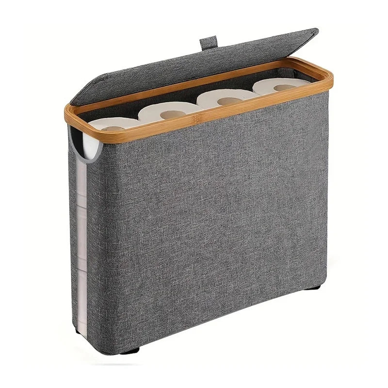 Panier de rangement pour papier toilette (1 pièce) - Organisateur de salle de bain en tissu Oxford pliable avec couvercle - Porte-papier toilette