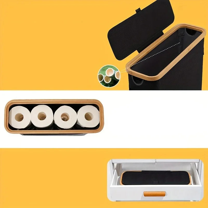 Panier de rangement pour papier toilette (1 pièce) - Organisateur de salle de bain en tissu Oxford pliable avec couvercle - Porte-papier toilette