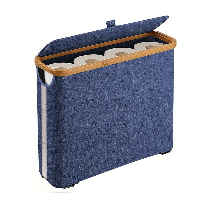 Panier de rangement pour papier toilette (1 pièce) - Organisateur de salle de bain en tissu Oxford pliable avec couvercle - Porte-papier toilette