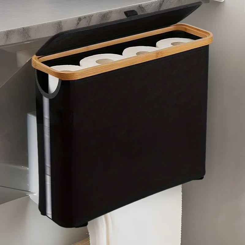 Panier de rangement pour papier toilette (1 pièce) - Organisateur de salle de bain en tissu Oxford pliable avec couvercle - Porte-papier toilette