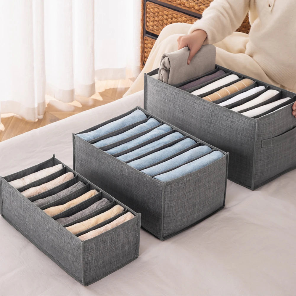 Organisateur de vêtements pliable pour placard, boîte de rangement pour jeans, organisateur de tiroir avec poignées, rangement de garde-robe