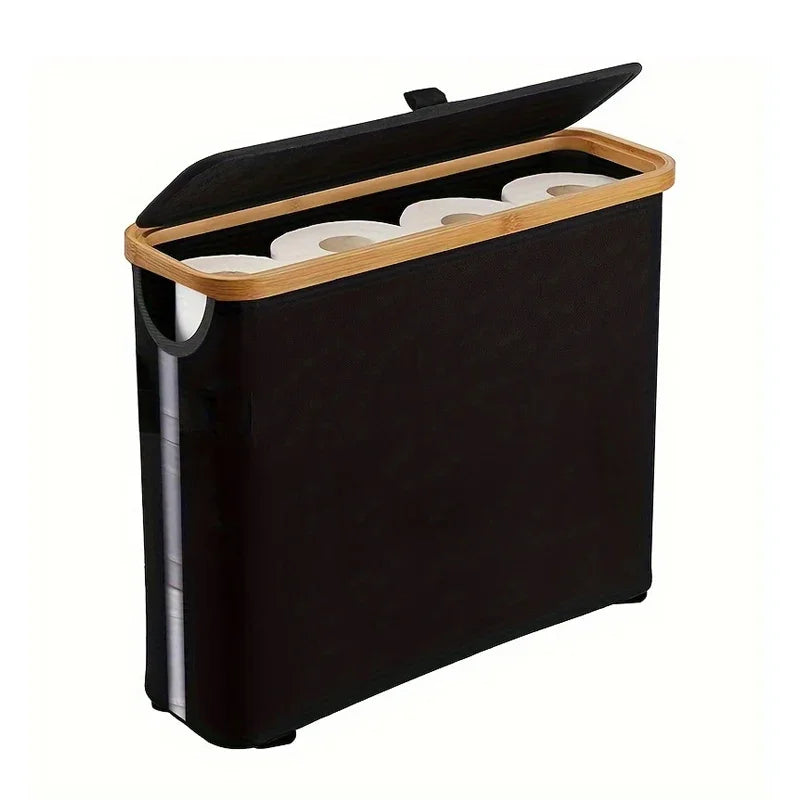 Panier de rangement pour papier toilette (1 pièce) - Organisateur de salle de bain en tissu Oxford pliable avec couvercle - Porte-papier toilette