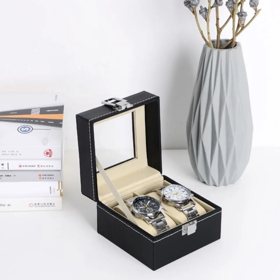 Coffret à montres DELESYS en cuir PU, 2/3/4/5/6/8/10/12 emplacements, style traditionnel, avec serrure. Coffret cadeau idéal.