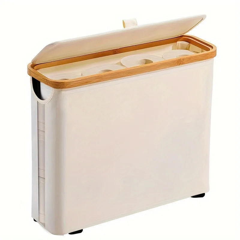 Panier de rangement pour papier toilette (1 pièce) - Organisateur de salle de bain en tissu Oxford pliable avec couvercle - Porte-papier toilette