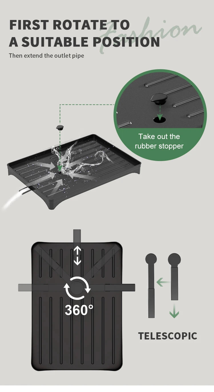 Égouttoir à vaisselle à 2 niveaux, porte-couverts avec bec verseur et bac d'égouttage, porte-couverts, porte-tasses, étagère de rangement pour plan de travail.