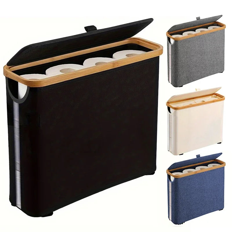 Panier de rangement pour papier toilette (1 pièce) - Organisateur de salle de bain en tissu Oxford pliable avec couvercle - Porte-papier toilette