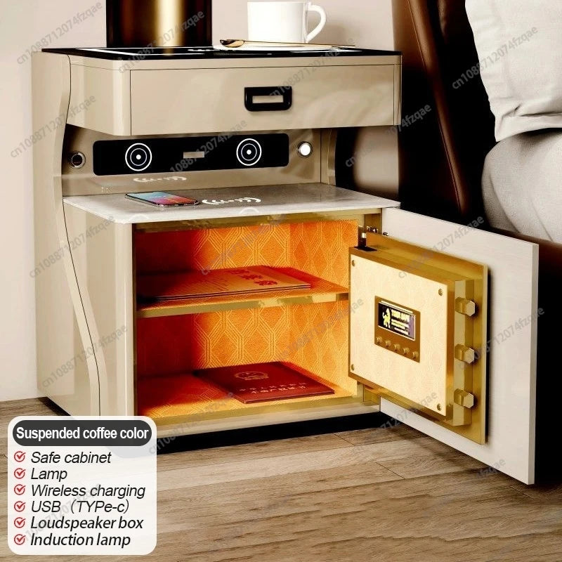 Table de chevet pour salon, meuble de rangement intelligent, mobilier moderne, coffre-fort de chevet pour chambre à coucher avec chargeur sans fil