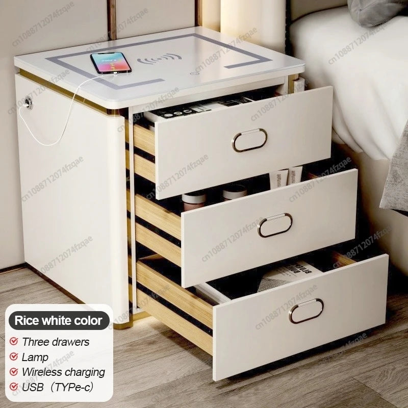 Table de chevet pour salon, meuble de rangement intelligent, mobilier moderne, coffre-fort de chevet pour chambre à coucher avec chargeur sans fil
