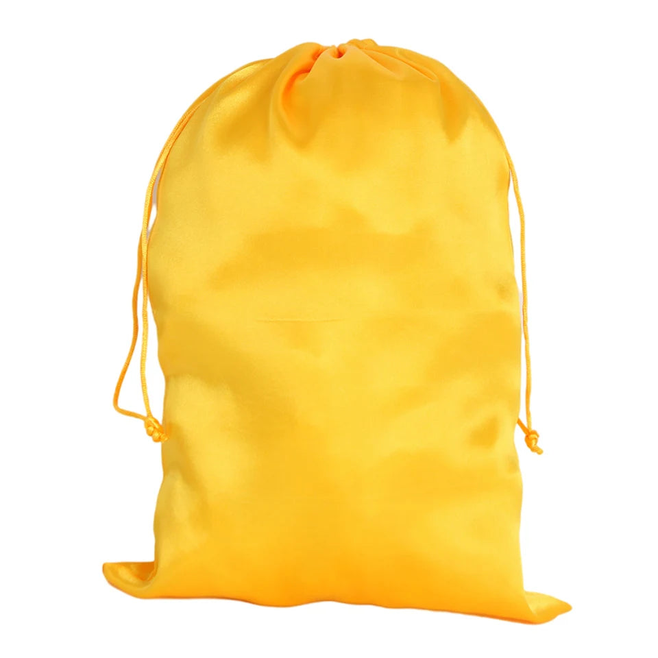 Pochette de rangement en satin 25x35cm, disponible en 20 couleurs, pour perruques ou extensions ; sac à cordon pour accessoires de voyage.