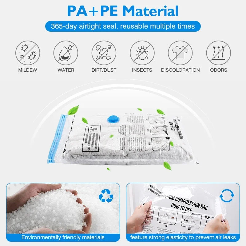 Sacs de rangement sous vide pour voyage avec pompe électrique sans fil, lot de 8 à 18 sacs gain de place pour vêtements, couettes et couvertures. Organisateur compressé.