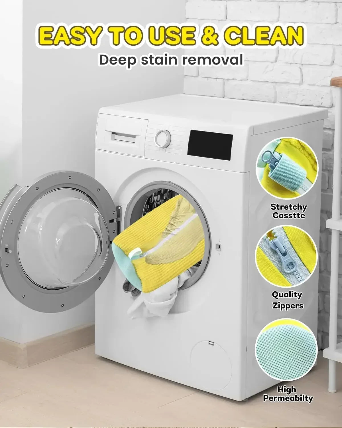 Sac à chaussures lavable en machine, en fibres douces - Protection de linge durable en polyester pour chaussures, avec sangle ajustable