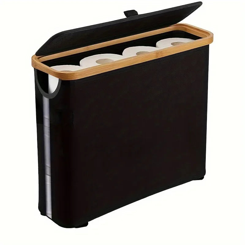 Panier de rangement pour papier toilette (1 pièce) - Organisateur de salle de bain en tissu Oxford pliable avec couvercle - Porte-papier toilette
