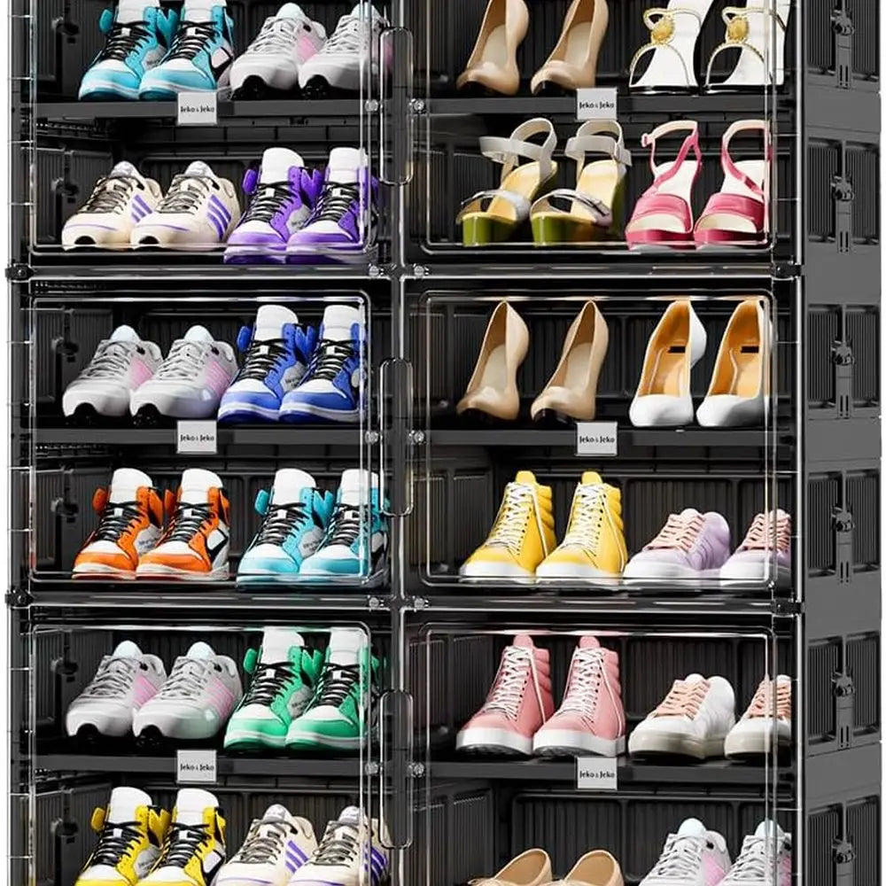 Grand meuble de rangement à chaussures à 10 niveaux pour entrée, boîte de rangement pliable avec porte magnétique (noir)