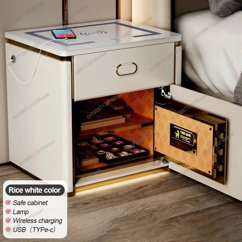 Table de chevet pour salon, meuble de rangement intelligent, mobilier moderne, coffre-fort de chevet pour chambre à coucher avec chargeur sans fil