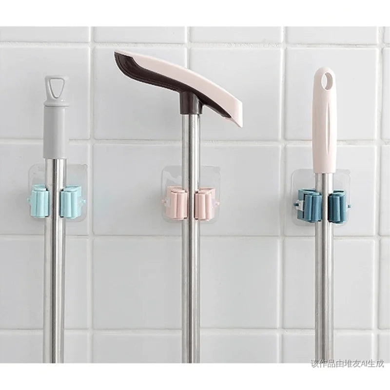 Crochets adhésifs multi-usages pour suspendre balai et serpillière au mur, accessoires de rangement pour la cuisine et la salle de bain