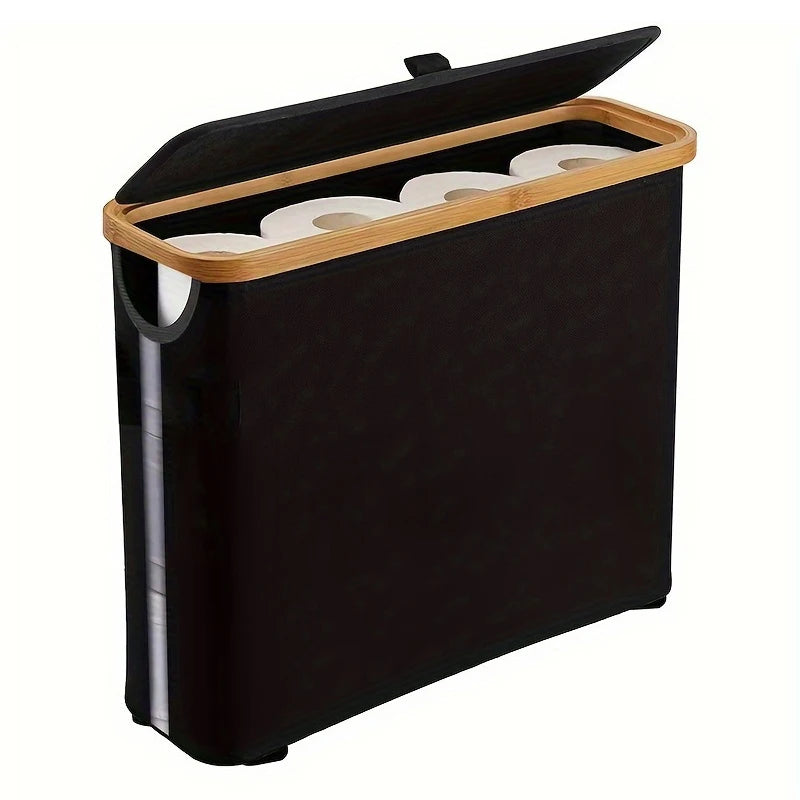 Panier de rangement pour papier toilette (1 pièce) - Organisateur de salle de bain en tissu Oxford pliable avec couvercle - Porte-papier toilette