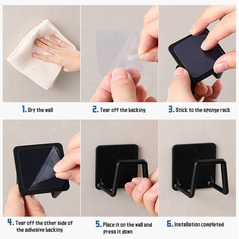 Porte-éponges pour évier de cuisine, égouttoir auto-adhésif, crochets de rangement pour lavabo de salle de bain, accessoires de rangement pour cuisine et murs.