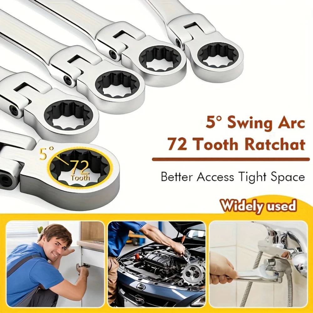 1Pc 72-Tooth Ratchet Wrench Set, Chrome Vanadium Steel, Adjustable Torque for Auto & Heavy-Duty Use