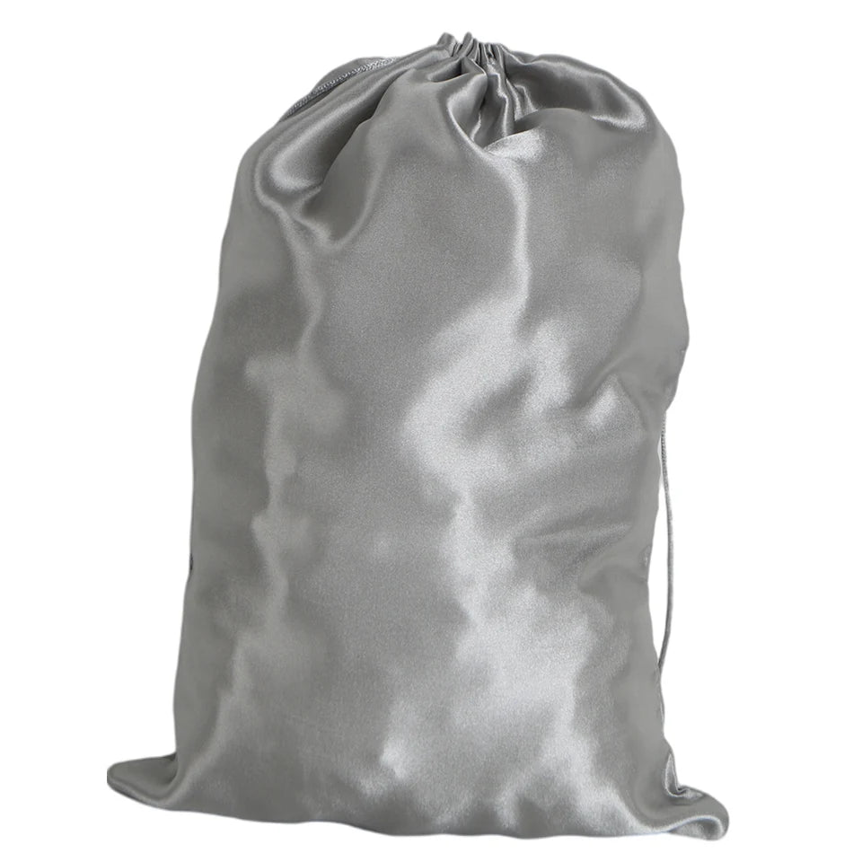 Pochette de rangement en satin 25x35cm, disponible en 20 couleurs, pour perruques ou extensions ; sac à cordon pour accessoires de voyage.