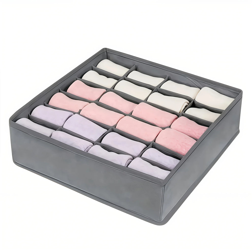 Organisateur de tiroir en tissu à 24 compartiments pour sous-vêtements, chaussettes et cravates - Boîte de rangement pliable pour placard avec fixation par tension