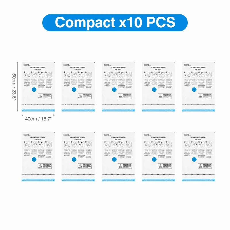 Sacs de rangement sous vide pour voyage avec pompe électrique sans fil, lot de 8 à 18 sacs gain de place pour vêtements, couettes et couvertures. Organisateur compressé.