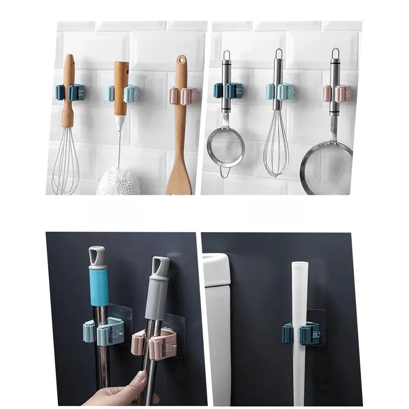 Crochets adhésifs multi-usages pour suspendre balai et serpillière au mur, accessoires de rangement pour la cuisine et la salle de bain