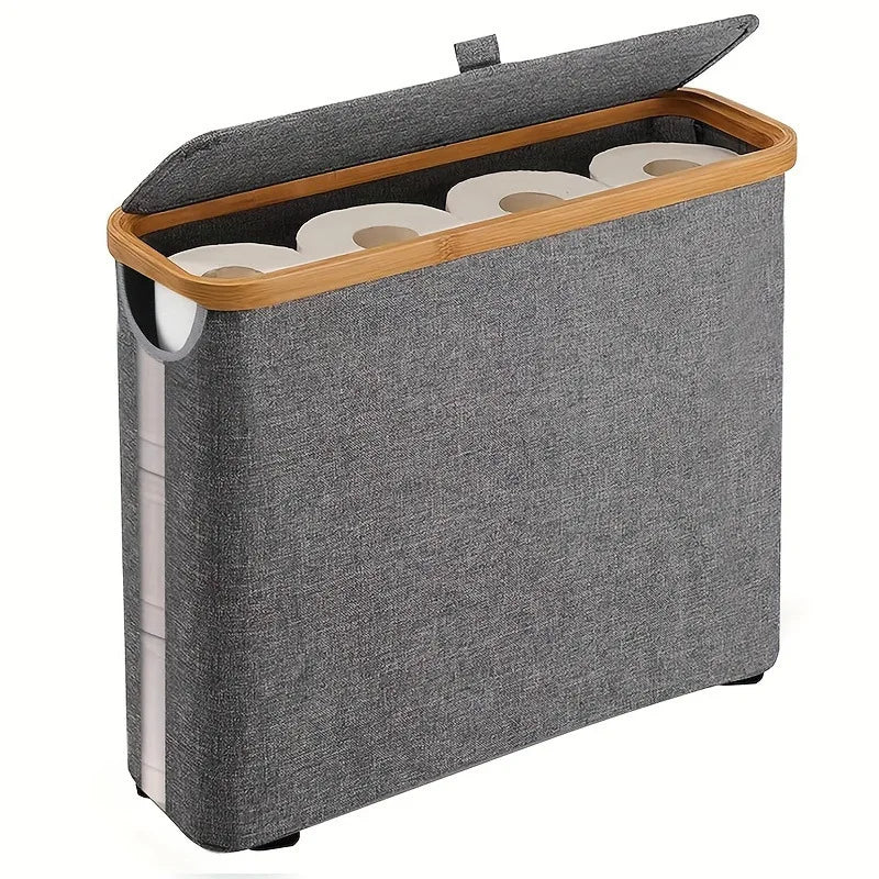 Panier de rangement pour papier toilette (1 pièce) - Organisateur de salle de bain en tissu Oxford pliable avec couvercle - Porte-papier toilette