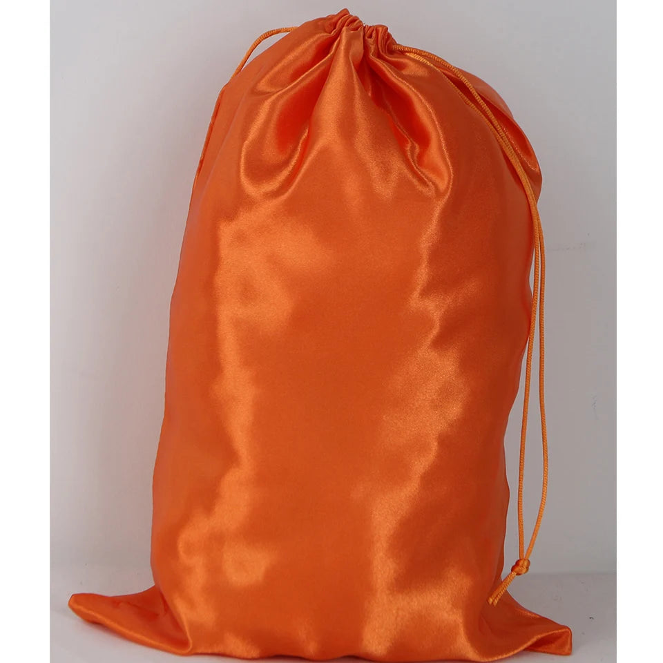 Pochette de rangement en satin 25x35cm, disponible en 20 couleurs, pour perruques ou extensions ; sac à cordon pour accessoires de voyage.