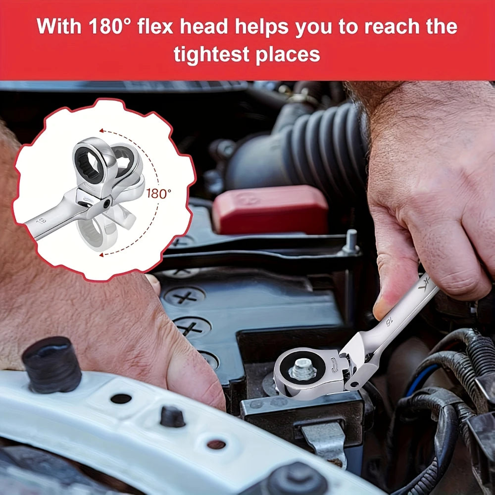 1Pc 72-Tooth Ratchet Wrench Set, Chrome Vanadium Steel, Adjustable Torque for Auto & Heavy-Duty Use