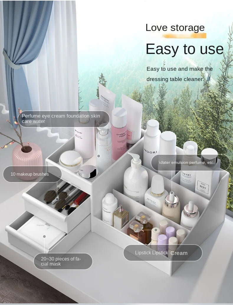 Boîte de rangement pour cosmétiques à tiroir, gain de place, pour produits de soin de la peau, bureau, coiffeuse, étagère pour masque facial et rouge à lèvres